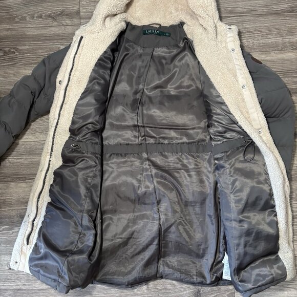 Ralph Lauren Polo Gray Women's M Winter Parka Jacket Duck Down Feather Hooded - Picture 12 of 15